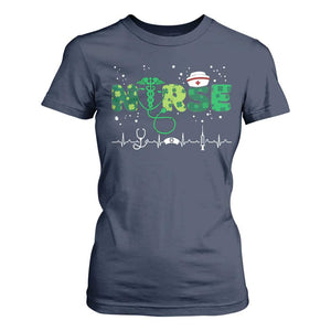 Nurse St Patricks Day T Shirt For Women Stethoscope Scrub Irish Nurses Paddys Day TS10 Navy Print Your Wear