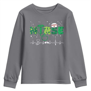 Nurse St Patricks Day Youth Sweatshirt Stethoscope Scrub Irish Nurses Paddys Day TS10 Charcoal Print Your Wear