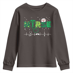 Nurse St Patricks Day Youth Sweatshirt Stethoscope Scrub Irish Nurses Paddys Day TS10 Dark Chocolate Print Your Wear