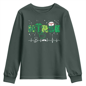 Nurse St Patricks Day Youth Sweatshirt Stethoscope Scrub Irish Nurses Paddys Day TS10 Dark Forest Green Print Your Wear