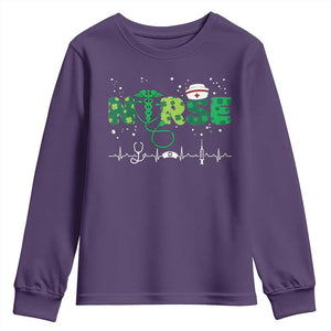 Nurse St Patricks Day Youth Sweatshirt Stethoscope Scrub Irish Nurses Paddys Day TS10 Purple Print Your Wear