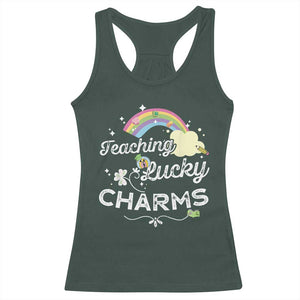 Girls St. Patricks Day Racerback Tank Top Little Miss Shenanigans TS10 Dark Forest Green Print Your Wear