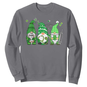 Nurse St Patricks Day Sweatshirt Lucky Shamrock Leopard Gnomes Irish Nurses TS10 Charcoal Print Your Wear