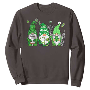 Nurse St Patricks Day Sweatshirt Lucky Shamrock Leopard Gnomes Irish Nurses TS10 Dark Chocolate Print Your Wear