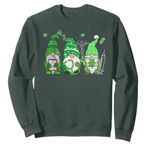 Nurse St Patricks Day Sweatshirt Lucky Shamrock Leopard Gnomes Irish Nurses TS10 Dark Forest Green Print Your Wear