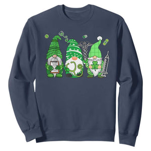 Nurse St Patricks Day Sweatshirt Lucky Shamrock Leopard Gnomes Irish Nurses TS10 Navy Print Your Wear