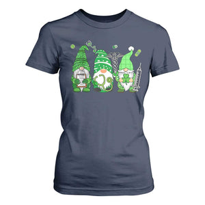 Nurse St Patricks Day T Shirt For Women Lucky Shamrock Leopard Gnomes Irish Nurses TS10 Navy Print Your Wear
