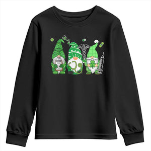 Nurse St Patricks Day Youth Sweatshirt Lucky Shamrock Leopard Gnomes Irish Nurses TS10 Black Print Your Wear