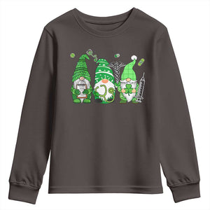 Nurse St Patricks Day Youth Sweatshirt Lucky Shamrock Leopard Gnomes Irish Nurses TS10 Dark Chocolate Print Your Wear