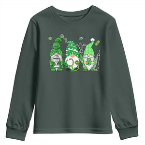 Nurse St Patricks Day Youth Sweatshirt Lucky Shamrock Leopard Gnomes Irish Nurses TS10 Dark Forest Green Print Your Wear