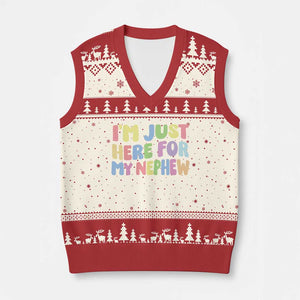 Im Just Here For My Nephew V-Neck Knit Sweater Vest Gift For Aunt From Nephew TS10 Beige Red Print Your Wear