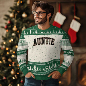 Auntie Ugly Christmas Sweater Retro Varsity New Aunt Letter Print TS10 Beige Green Print Your Wear