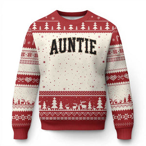 Auntie Ugly Christmas Sweater Retro Varsity New Aunt Letter Print TS10 Beige Red Print Your Wear