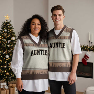 Auntie V-Neck Knit Sweater Vest Retro Varsity New Aunt Letter Print TS10 Mocha Mousse Print Your Wear