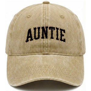 Auntie Washed Cotton Baseball Cap Retro Varsity New Aunt Letter Print TS10 Washed Cap Universal Fit Khaki Print Your Wear