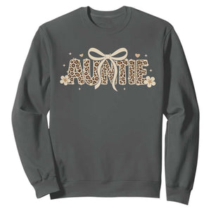 Leopard Auntie Sweatshirt Coquette Bow Cute Gift For Aunt TS10 Dark Heather Print Your Wear