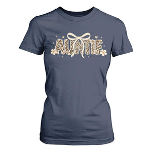 Leopard Auntie T Shirt For Women Coquette Bow Cute Gift For Aunt TS10 Navy Print Your Wear