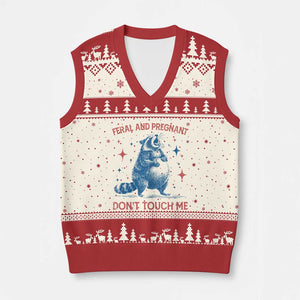 Pregnant Racoon V-Neck Knit Sweater Vest Feral And Pregnant Dont Touch Me Pregnancy Humor TS10 Beige Red Print Your Wear