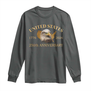 USA 250th Anniversary Long Sleeve Shirt American Map Patriotic 1776-2026 America 250 TS10 Dark Heather Print Your Wear