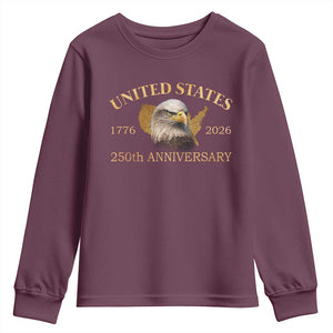 USA 250th Anniversary Youth Sweatshirt American Map Patriotic 1776-2026 America 250 TS10 Maroon Print Your Wear