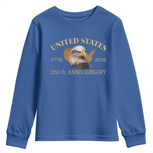 USA 250th Anniversary Youth Sweatshirt American Map Patriotic 1776-2026 America 250 TS10 Royal Blue Print Your Wear