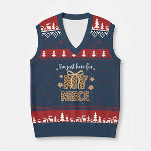 Im Just Here For My Niece V-Neck Knit Sweater Vest Gift For Aunt From Niece Leopard TS10 Navy Red Print Your Wear