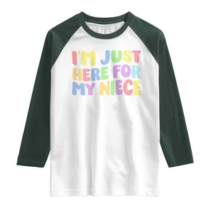 Im Just Here For My Niece Raglan Shirt Gift For Aunt From Niece TS10 White Dark Forest Green Print Your Wear
