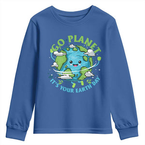 Earth Day Youth Sweatshirt Save the Planet 2025 TS10 Royal Blue Print Your Wear