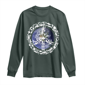 Earth Day Long Sleeve Shirt Save the Planet Peace Sign Positive Vibes TS10 Dark Forest Green Print Your Wear