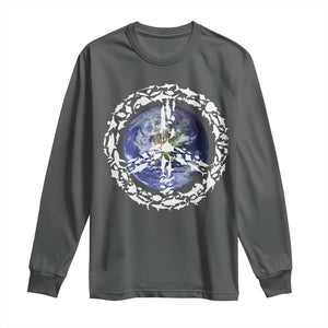 Earth Day Long Sleeve Shirt Save the Planet Peace Sign Positive Vibes TS10 Dark Heather Print Your Wear