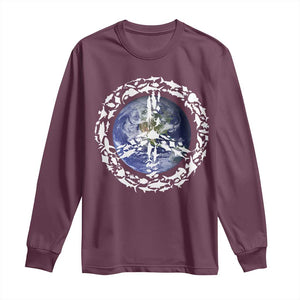 Earth Day Long Sleeve Shirt Save the Planet Peace Sign Positive Vibes TS10 Maroon Print Your Wear