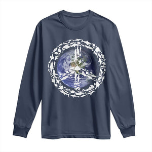 Earth Day Long Sleeve Shirt Save the Planet Peace Sign Positive Vibes TS10 Navy Print Your Wear