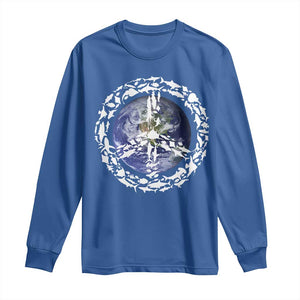 Earth Day Long Sleeve Shirt Save the Planet Peace Sign Positive Vibes TS10 Royal Blue Print Your Wear
