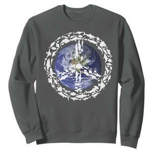 Earth Day Sweatshirt Save the Planet Peace Sign Positive Vibes TS10 Dark Heather Print Your Wear