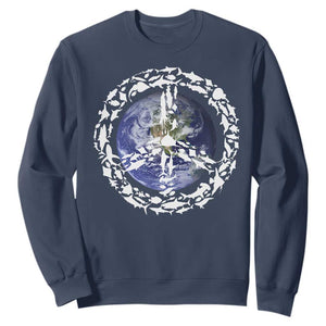 Earth Day Sweatshirt Save the Planet Peace Sign Positive Vibes TS10 Navy Print Your Wear