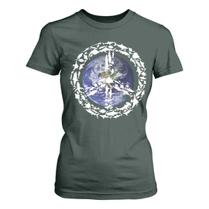 Earth Day T Shirt For Women Save the Planet Peace Sign Positive Vibes TS10 Dark Forest Green Print Your Wear