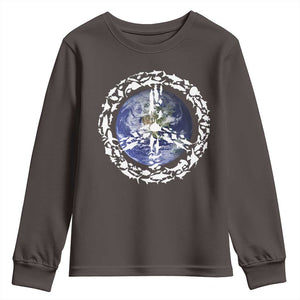 Earth Day Youth Sweatshirt Save the Planet Peace Sign Positive Vibes TS10 Dark Chocolate Print Your Wear