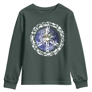 Earth Day Youth Sweatshirt Save the Planet Peace Sign Positive Vibes TS10 Dark Forest Green Print Your Wear