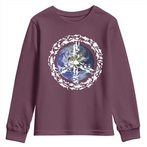 Earth Day Youth Sweatshirt Save the Planet Peace Sign Positive Vibes TS10 Maroon Print Your Wear