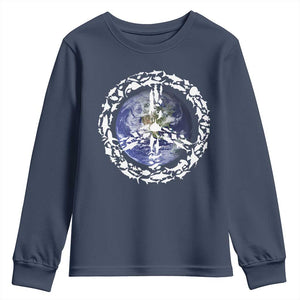 Earth Day Youth Sweatshirt Save the Planet Peace Sign Positive Vibes TS10 Navy Print Your Wear