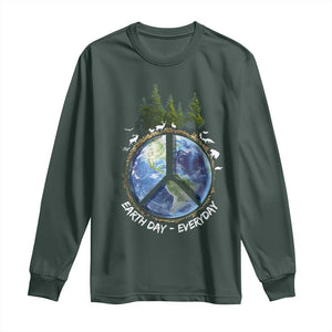 Earth Day Long Sleeve Shirt Everyday Peace Sign Positive Vibes TS10 Dark Forest Green Print Your Wear