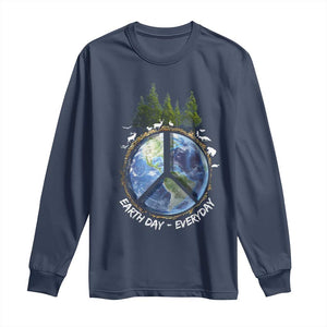 Earth Day Long Sleeve Shirt Everyday Peace Sign Positive Vibes TS10 Navy Print Your Wear