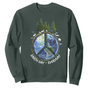 Earth Day Sweatshirt Everyday Peace Sign Positive Vibes TS10 Dark Forest Green Print Your Wear