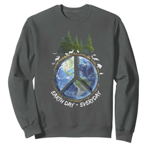 Earth Day Sweatshirt Everyday Peace Sign Positive Vibes TS10 Dark Heather Print Your Wear