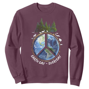 Earth Day Sweatshirt Everyday Peace Sign Positive Vibes TS10 Maroon Print Your Wear