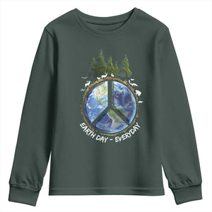 Earth Day Youth Sweatshirt Everyday Peace Sign Positive Vibes TS10 Dark Forest Green Print Your Wear