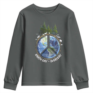 Earth Day Youth Sweatshirt Everyday Peace Sign Positive Vibes TS10 Dark Heather Print Your Wear