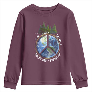 Earth Day Youth Sweatshirt Everyday Peace Sign Positive Vibes TS10 Maroon Print Your Wear