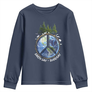 Earth Day Youth Sweatshirt Everyday Peace Sign Positive Vibes TS10 Navy Print Your Wear