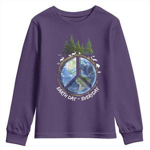 Earth Day Youth Sweatshirt Everyday Peace Sign Positive Vibes TS10 Purple Print Your Wear